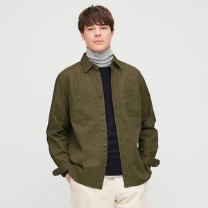 Uniqlo Men's Wash Long-Sleeve Work Shirt (Olive)